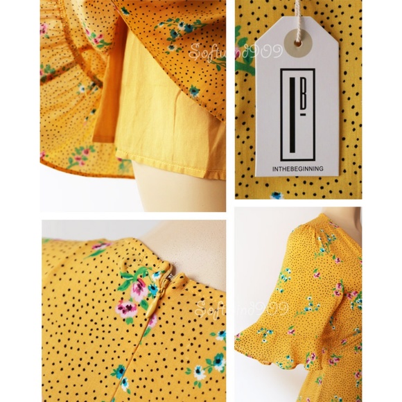 Last☝️Yellow Floral Button Front Ruffle Mini Dress - Picture 6 of 8